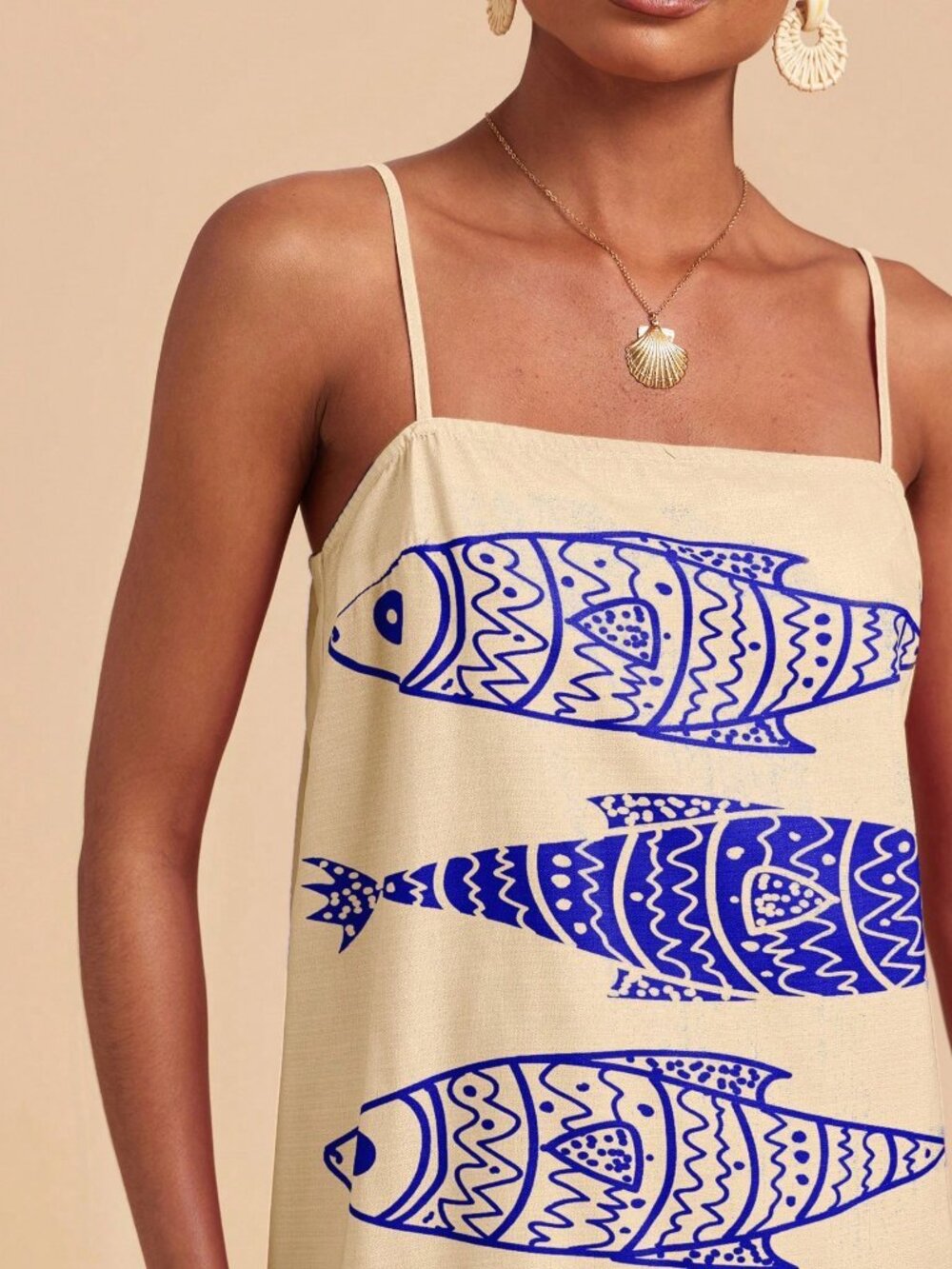 Blue Casual Women's Vacation fish Printed Mini Dress - Picture 7 of 7